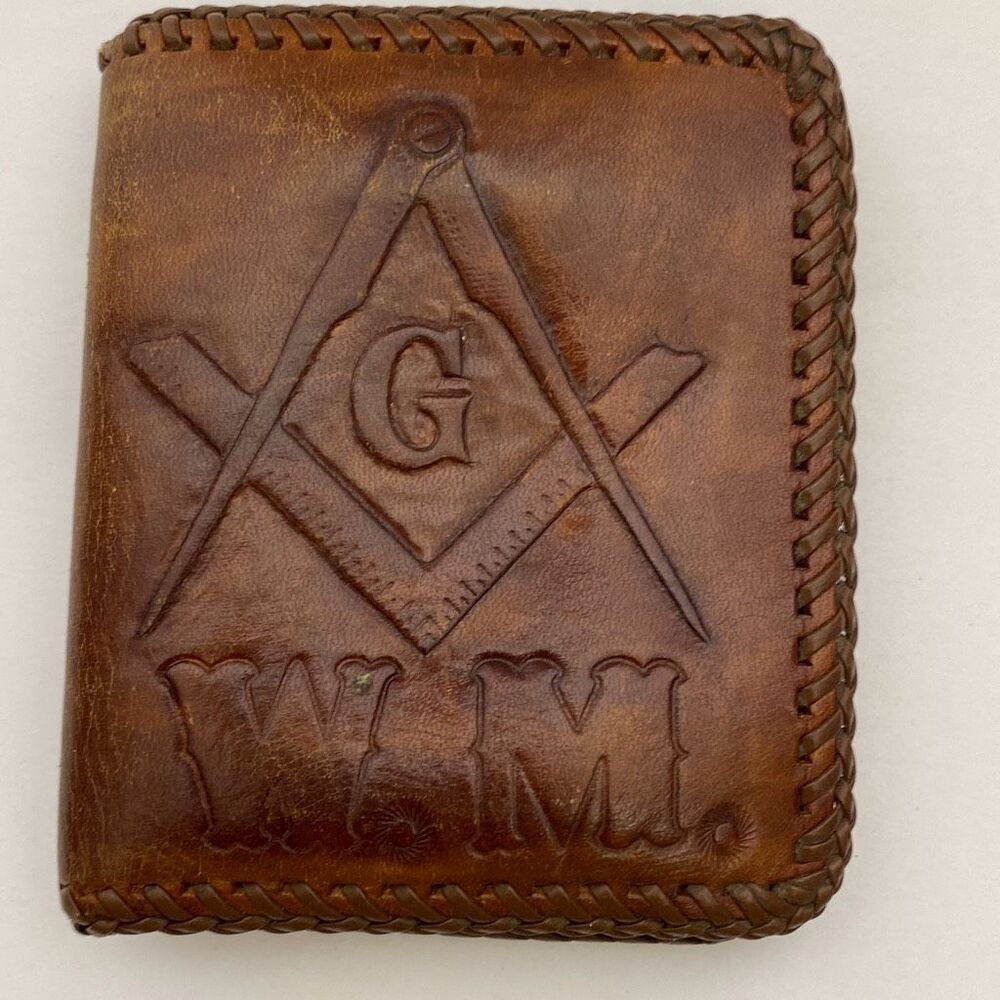 W.M. Vintage Men's Brown‎ Hand-Tooled Freemasonry HandCrafted  Billfold Wallet